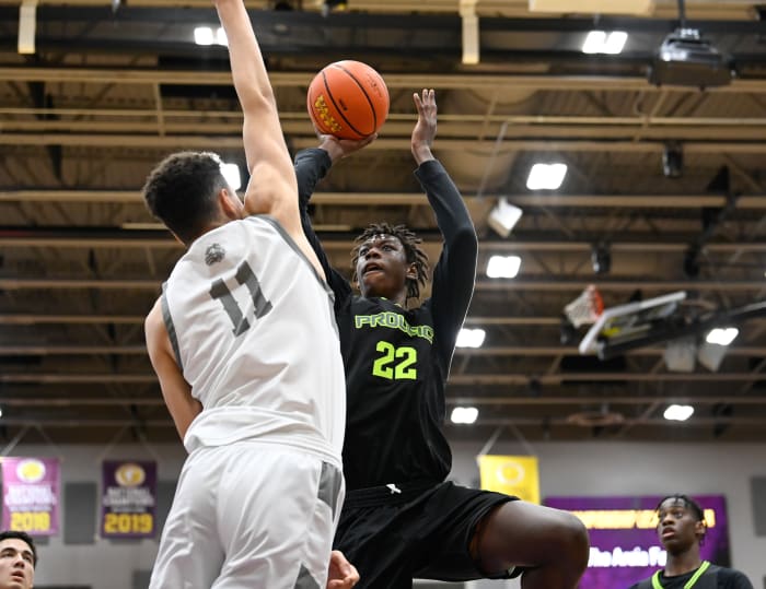 Prolific Prep senior Aiden Sherrell goes up for a shot in a win over Riviera Prep (Florida) on Jan. 25, 2024.